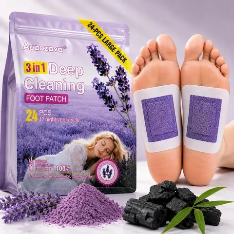 Natural Deep Cleaning Herbal Foot Pads - 24-Count Large Value 3-in-1 Blend (Ginger, Bamboo Charcoal, Lavender), 12-Night Cycle Strips for Toxin Removal, Soothing Wellness, Stress & Mood Support