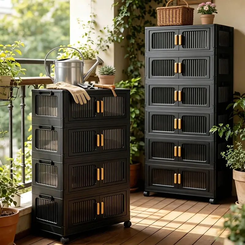 Art Storage Cabinet Craft Storage Cabinet Roller Art Storage Cabinet 3/4/5/6 Layers Black Art Storage Cabinet, Foldable and Stackable Gold Handle Handicraft Sorting Cabinet, Wheeled Art Supplies Storage Unit