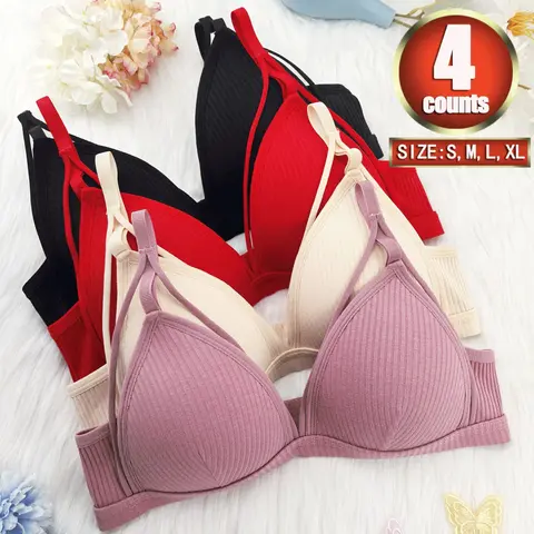 4 pieces, women's lingerie, Fashion bra, comfortable non-wired Medium Style bra, comfortable and breathable bra, back-clasp bra adjustable strap, casual bra, Fitted bra, Bralette, Hollow Out Bra, Everyday, Lightweight, ideal for all seasons, Comfy Bras