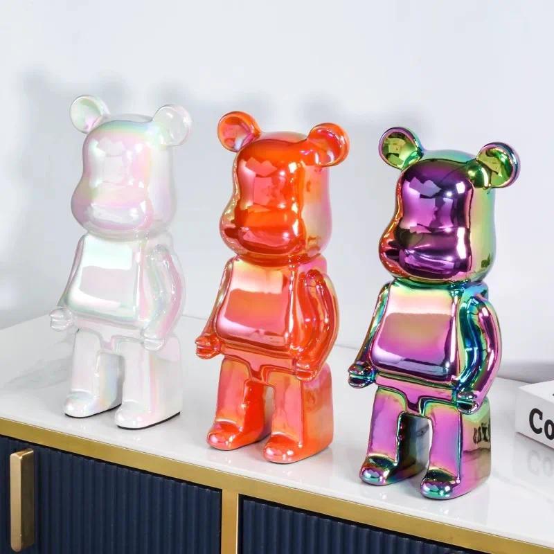 28cm Aesthetic Bear Figure Ceramics Plating Violent Bear Statue Animal Figurine Sculpture Luxury Living Room Decoration Ornament