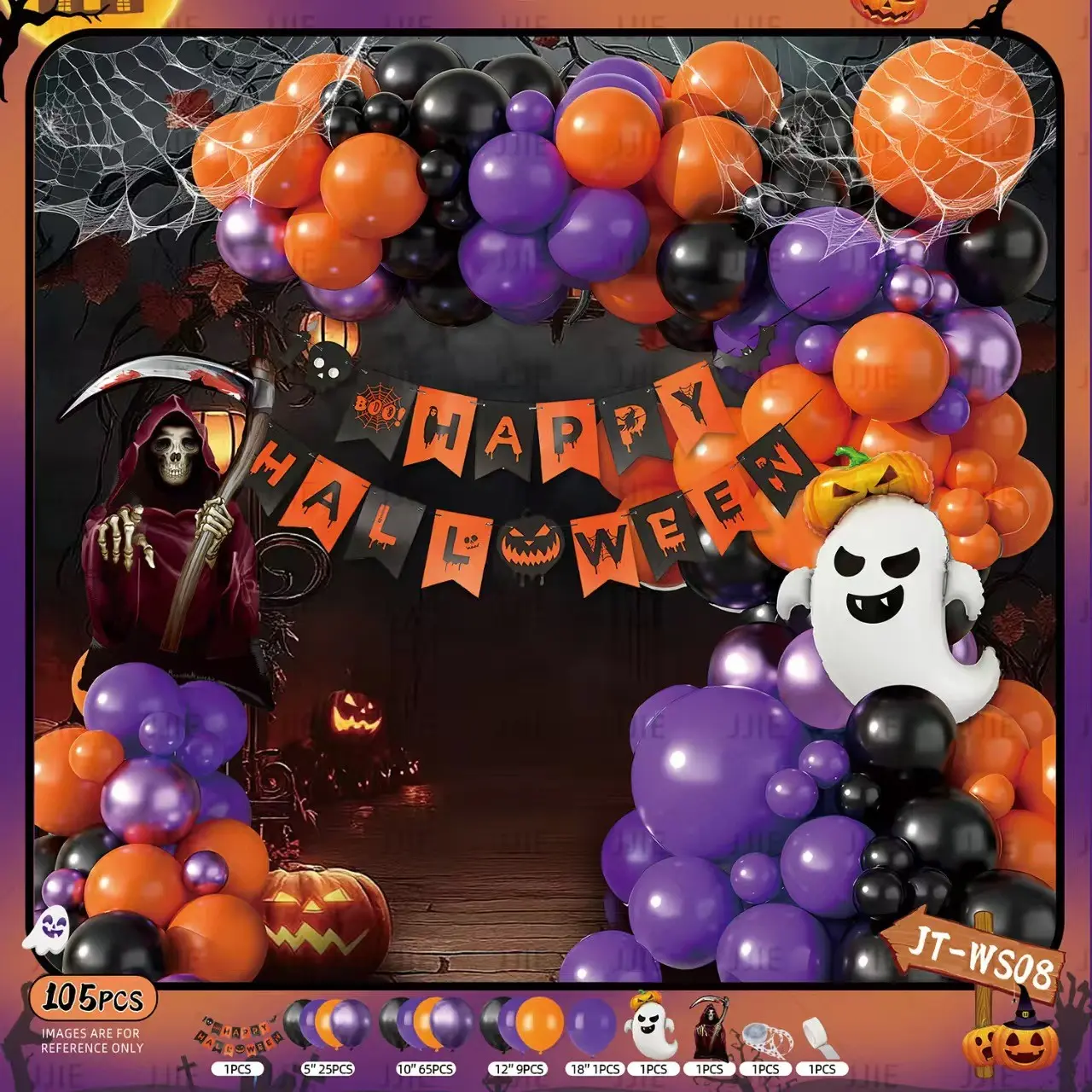 Halloween Balloon Wreath Arch Set, Ghost Pumpkin Foil Balloons, Halloween Party Decor, Outdoor Garden Arch Decoration