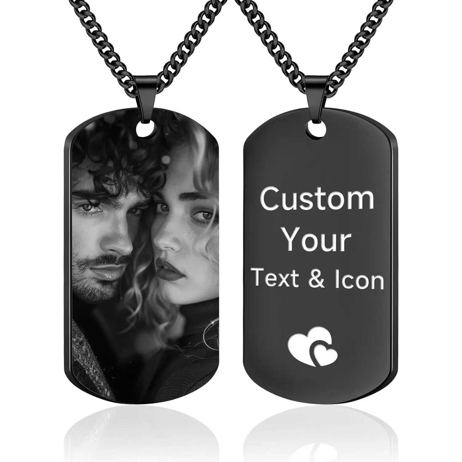 Picture Necklace Personalized Photo - Custom Engraved Text Dog Tags Necklaces, Customized Gifts for Men Women