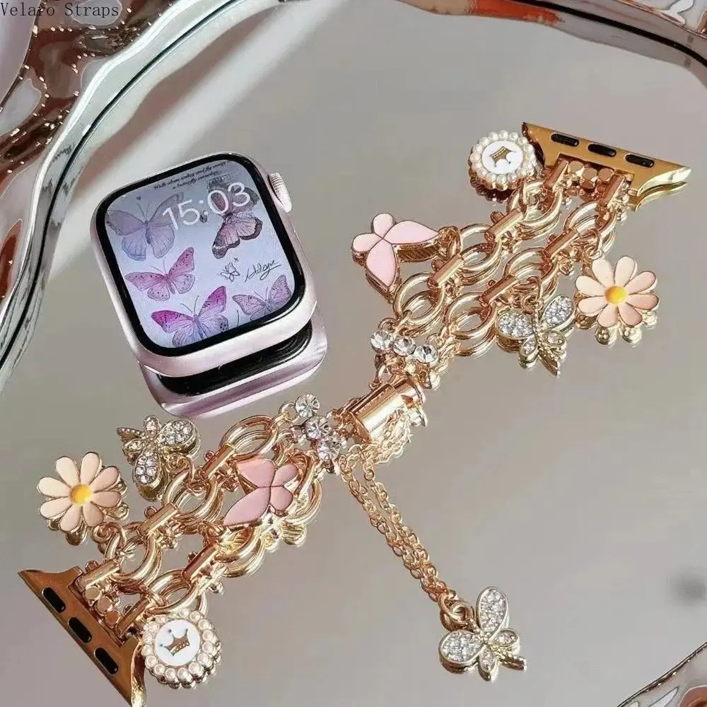 Adjustable Stainless Steel Chain Bracelet Strap for Apple Watch Series 11/10/9/8/7/6, Fashion Jewelry Band Fits 38/40/41/42/44/45/49mm iWatch