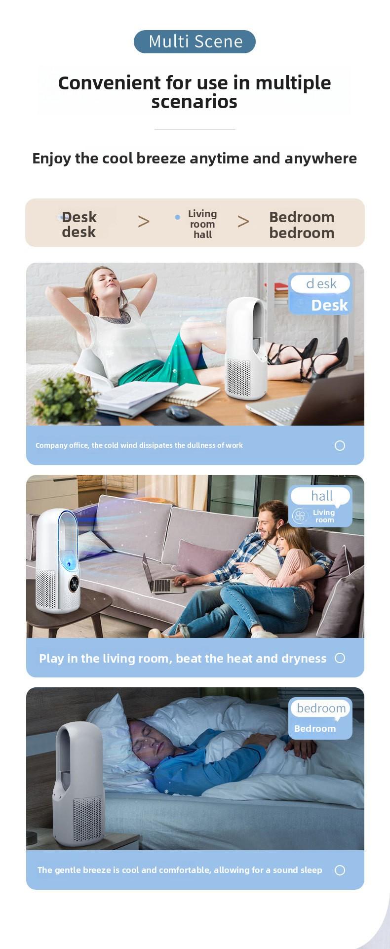 Best-selling bladeless fan, USB plug-in, portable, silent design, suitable for desktop, office, and home use, creative mini fan