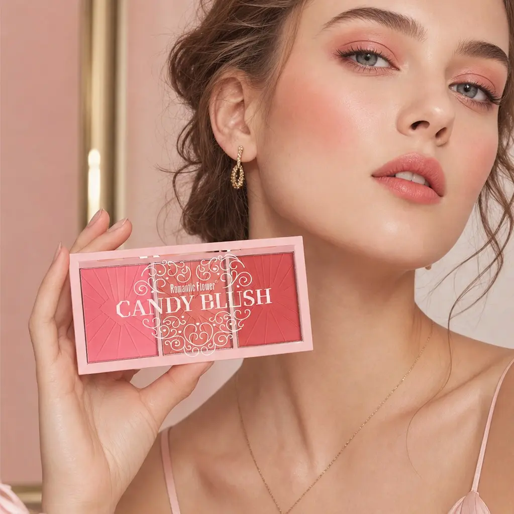 3-Color Candy Blush Palette | Soft Matte Peach Pink Blush, Natural Rosy Glow, Lightweight Long-Lasting Face Makeup