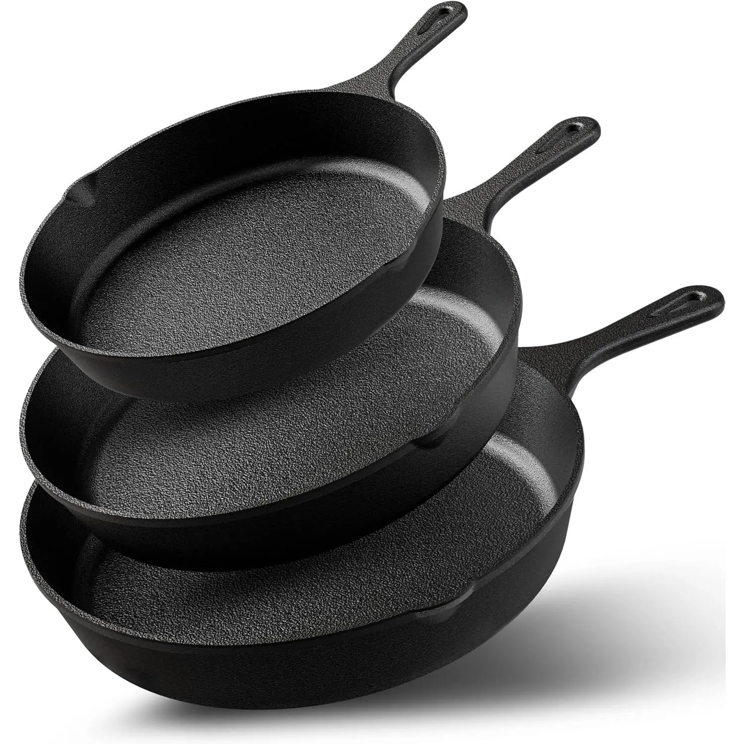 Multi-Size Pre-Seasoned Cast Iron Skillet Set - 3-Piece with 6in, 8in, 10in Frying Pans for Camp Kitchen, Outdoor Camping Cooking