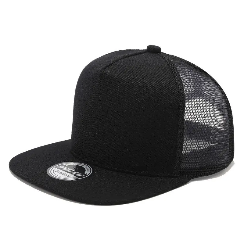Pure Color Hip-Hop Street Dance Hat, Men's Hard Top Mesh Cap, Breathable Sun Protection Flat Brim, Five-Panel Flat Bill Hat, Casual Style