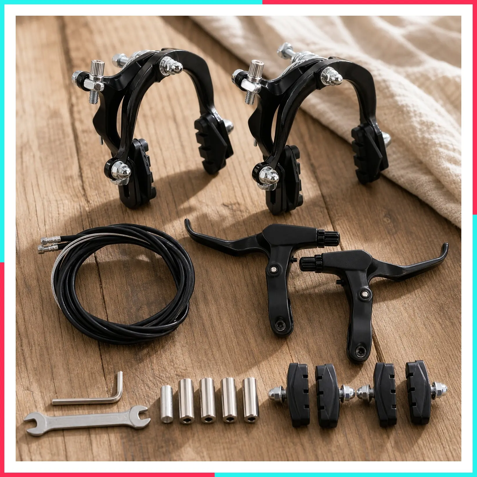 Bike Caliper Brake Set Front and Rear C Brake Set, Rim Brake Set with Aluminium Alloy Brake Levers, Bike Cables for Kids Bike, Child Bike, Student Bicycle, BMX, Beach Bike, Commuter Bike