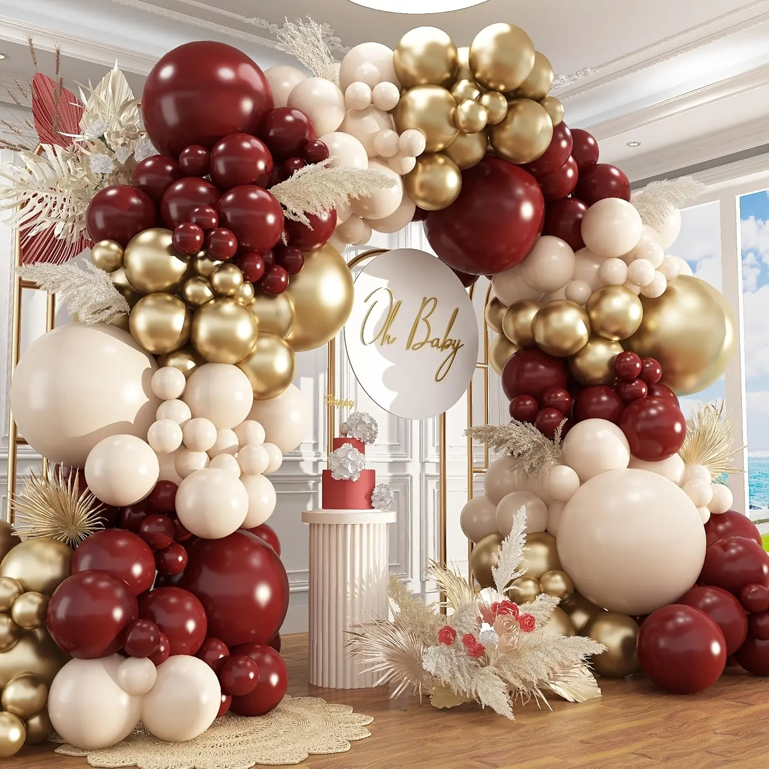 144 Piece Burgundy Balloon Arch Set, Includes Sand Color and Balloon Arch Balloons, Perfect for Wedding, Birthday, Anniversary, Graduation Party Decorations, Balloon Arch Kits