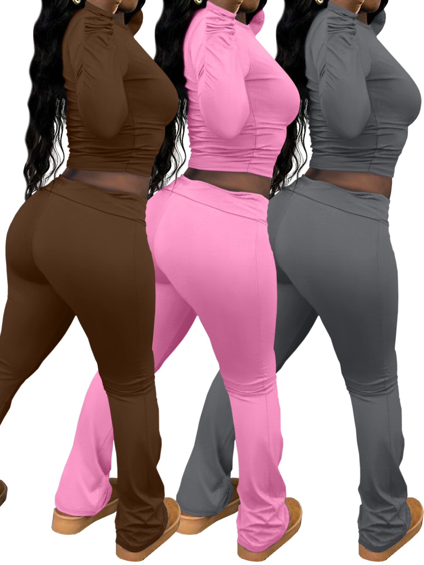 Women's Letter Print Long Sleeve Crop Top & Pants Set, Casual Fashion Cozy Legging Outfits for Daily Outdoor Wear, Women Clothing for Spring & Fall