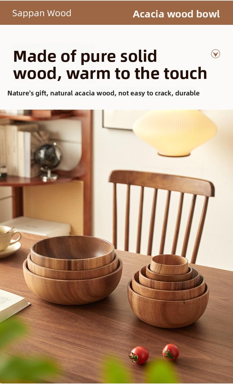 Acacia Wood Bowl Household Wooden Japanese Style Wooden Bowl Wooden Bowl Whole Wood Sea Bowl Creative Tableware Salad Bowl Rice Bowl Soup Bowl