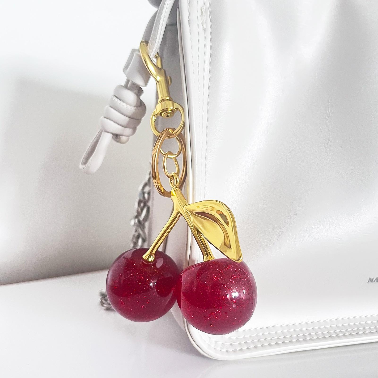 A Pair Of Red Cherry Crystal Bag Glitter Keychain