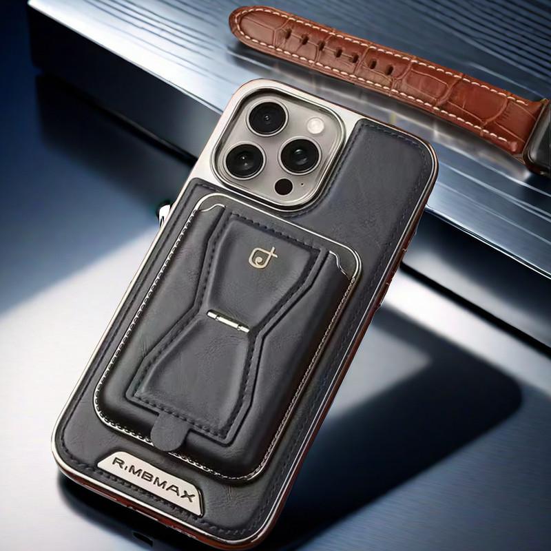 Compatible with Holder Phone Cases for iPhone 16 Pro Max/15/14/13 Men Business Leather Shockproof Cover NH13