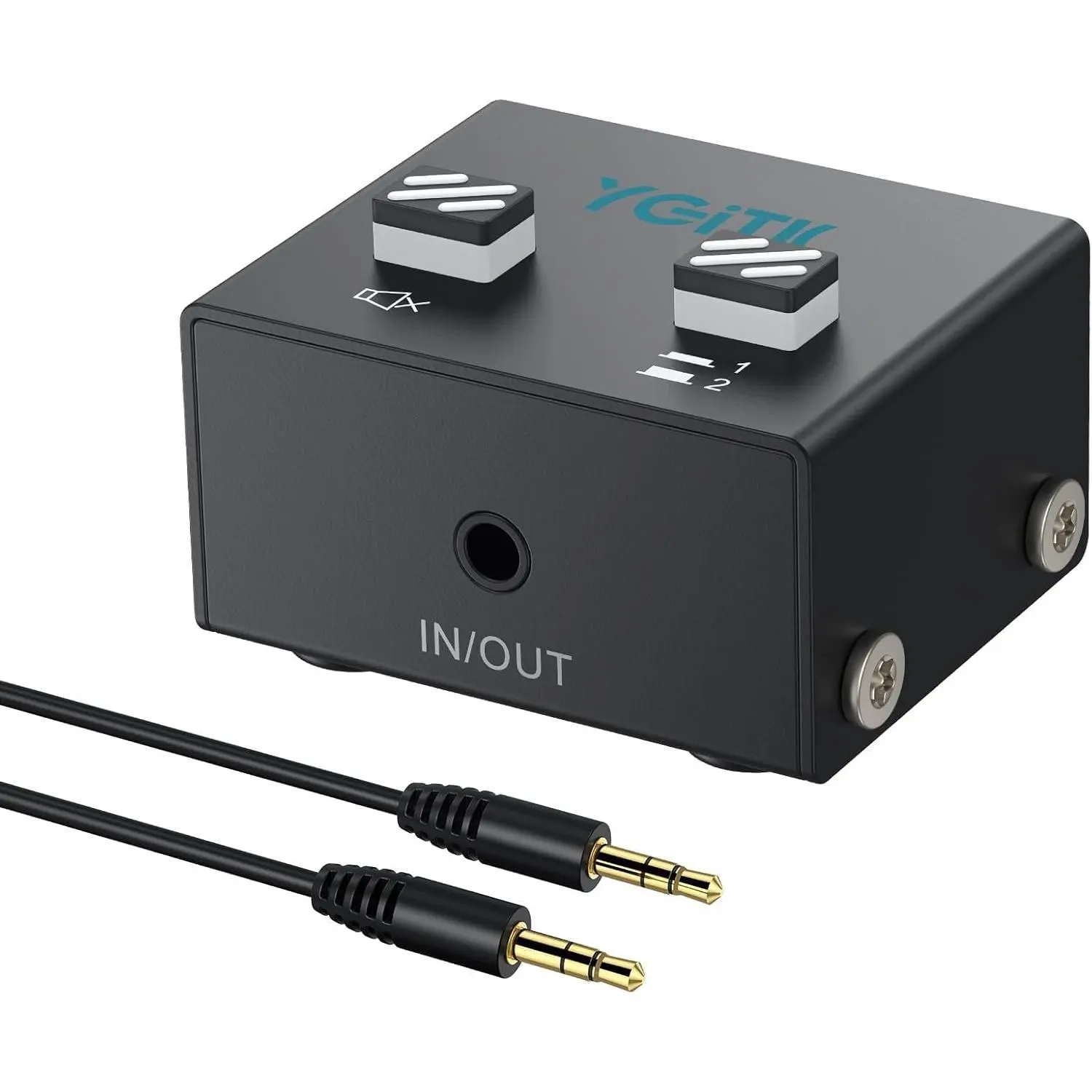 3.5mm Audio Switch Bi-Directional, 2-in-1 & 1-in-2 Stereo Audio Switcher with Mute Button, No External Power Required, Includes 3.5mm Audio Cable, fo Speakers, PC, Phone, Laptop, Headphone