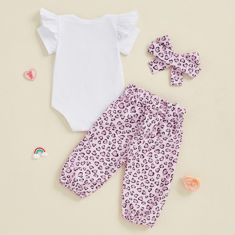 Aunties Bestie Baby Clothes Girl Newborn Short Sleeve Romper Leopard Pants Set Headband 3Pcs Infant Summer Outfits