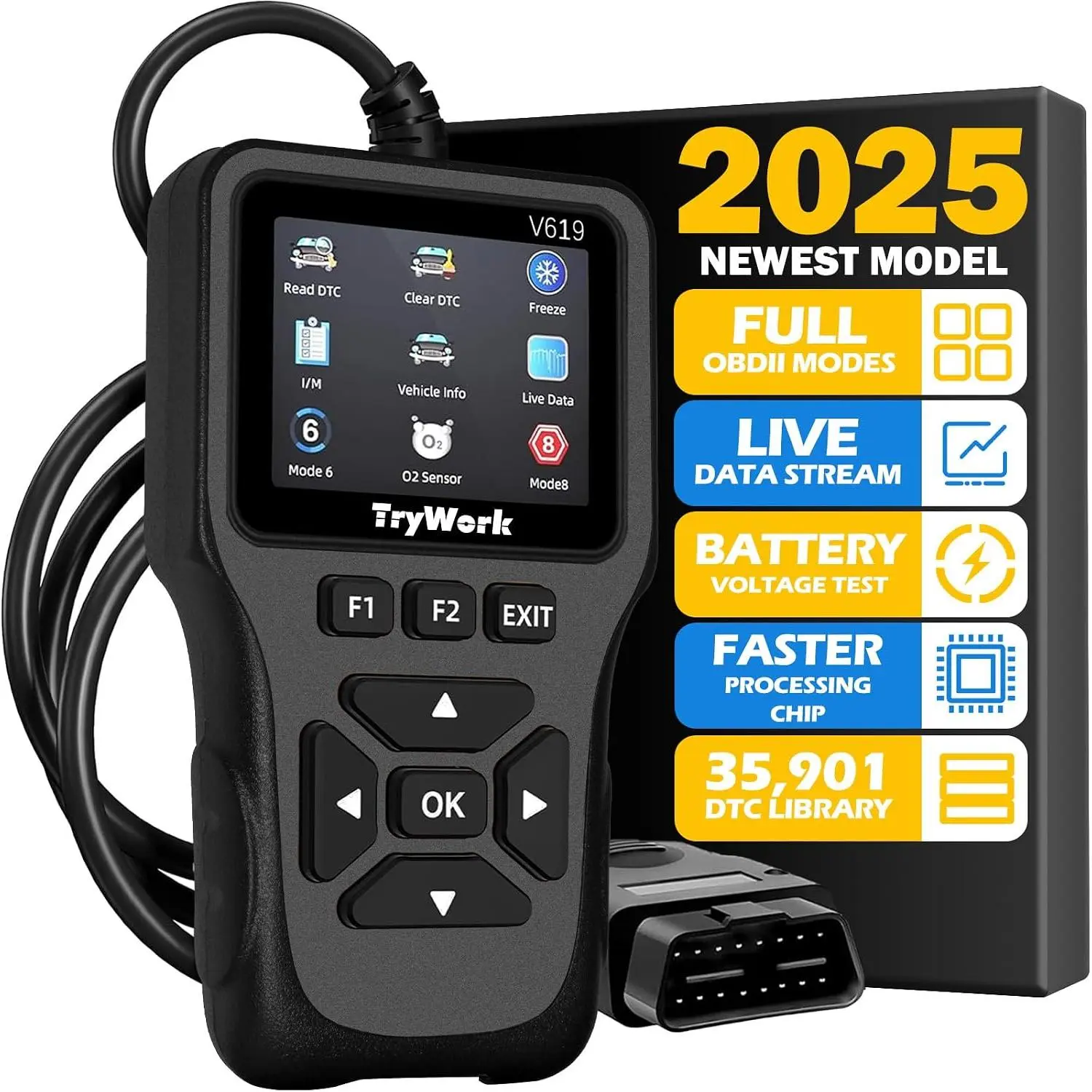 OBD2 Scanner Diagnostic Tool, Check Engine Code Reader with 35901 DTC Lookup, Mode 6 & 8, I/M Readiness for  OBDII  Since 1996 (Gray)