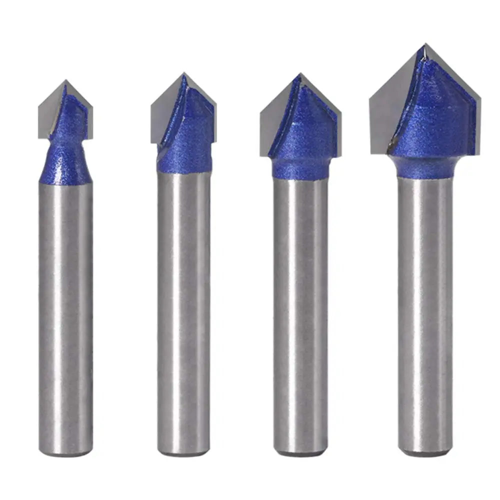 Industrial Grade 1/4-Inch Shank 90  V  Router Bit Set CNC Engraving V Grooving Bit  for  Signmaking Lettering Carving Woodworking Tool,  Dia. 1/4", 5/16", 3/8", 1/2"