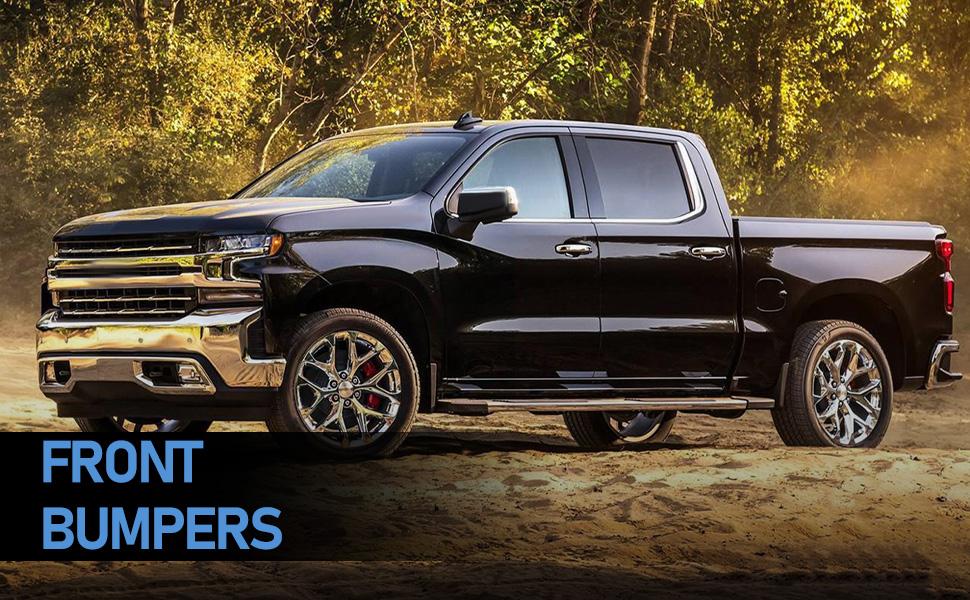 Front Bumper Face Bar Compatible with 2019-2021 Silverado 1500hd Chrome Iron Front Bumper W/Sensor Holes