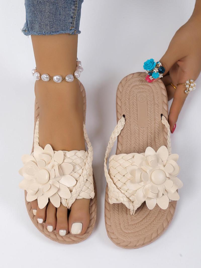 Fashionable Floral Decorated Flat Slides for Women, Fashion Daily Wear Footwear, Summer 2025 Casual Comfortable Viscose Flip Flops for Beach, All-match Indoor Shoes for Daily Use, Daily Clothing Decor