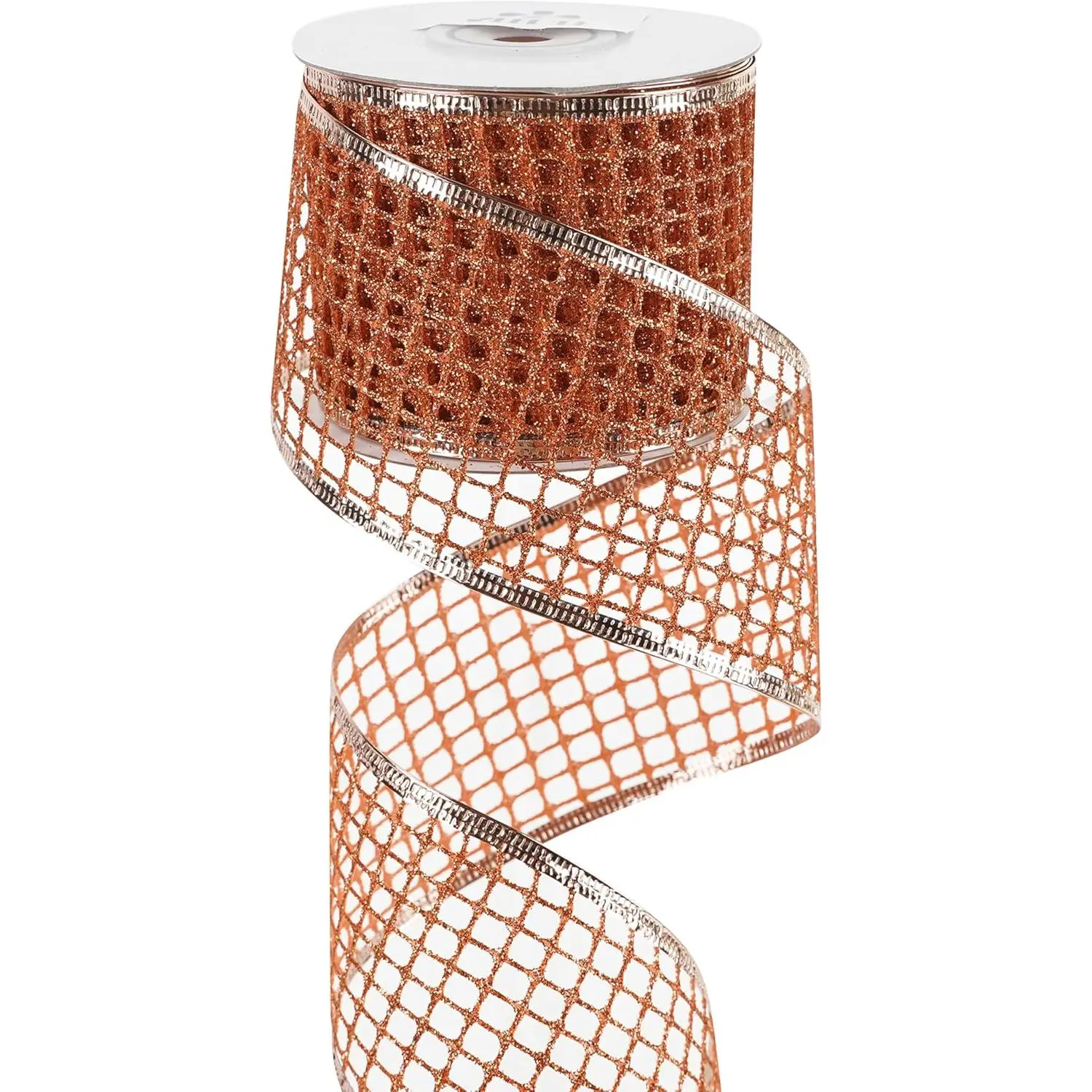 2.5 Inch Orange Netting Ribbon Sparkling Glamour Netted Ribbon Orange Glitter Ribbon By 10 Yards Copper Wired Mesh Ribbon for Christmas Tree, Halloween Wreaths, Tree Toppers, Streamers, Bows