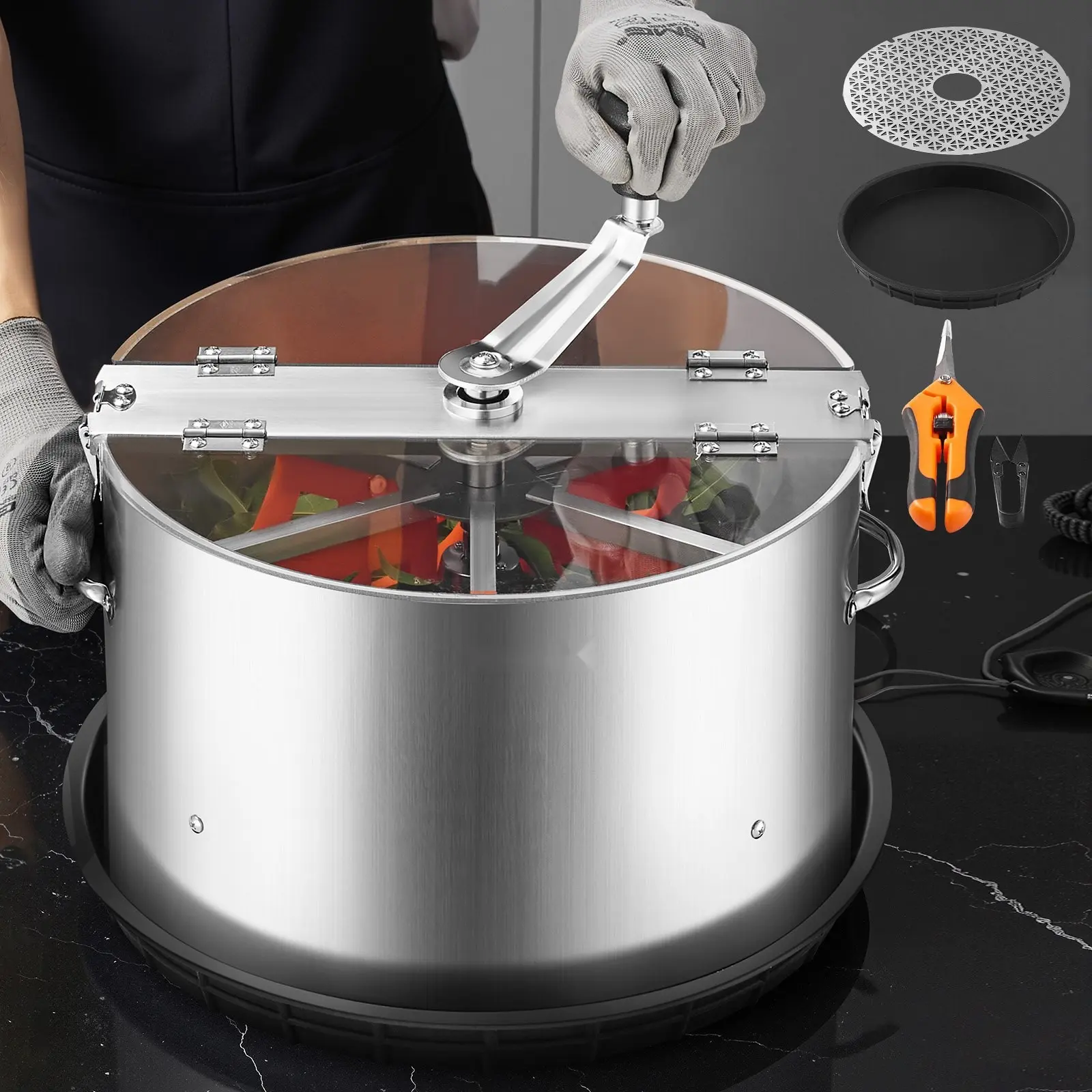 Manual Bud Leaf Trimmer, 16-Inch Reaper Bowl, For Cannabis, Herbs, and Hydroponic Gardens, Durable Stainless Steel Blades, Ergonomic Handle, Quick-Detach Lid, Easy Cleanup, Suitable For Dry Or Wet Trimming