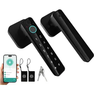 5-in-1  Fingerprint Door Lock,Keyless Entry Digital Knob,  App Control, Card and Key, Biometric Door Knob with Handle, Easy to Install for Exterior, Interior, Bedroom Doors