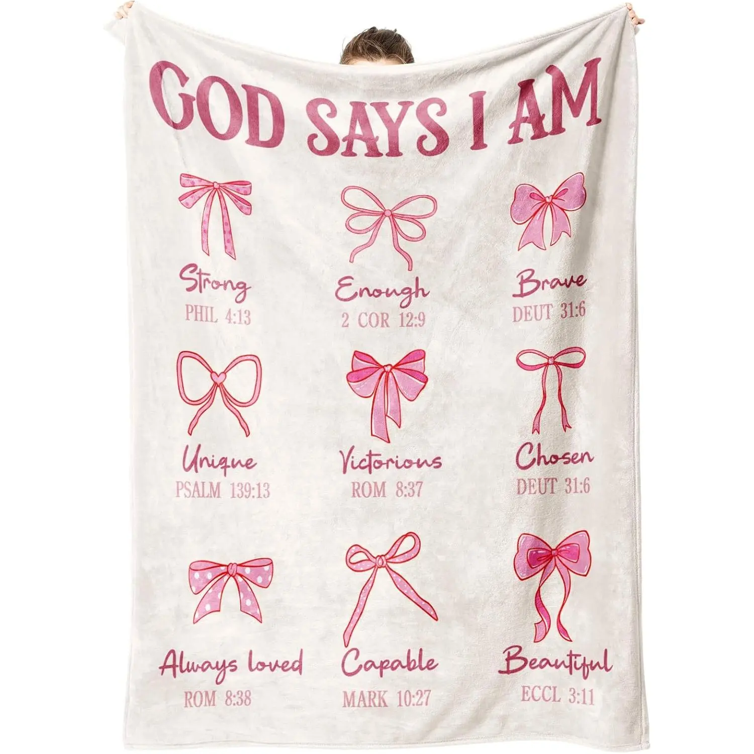 Baptism Gifts for Girls, God Says I Am Blanket, Christian Gifts for Women Birthday, Christening/First Communion/Confirmation Gift for Teen Girls, Inspirational Pink Bow Blankets 50"x60"