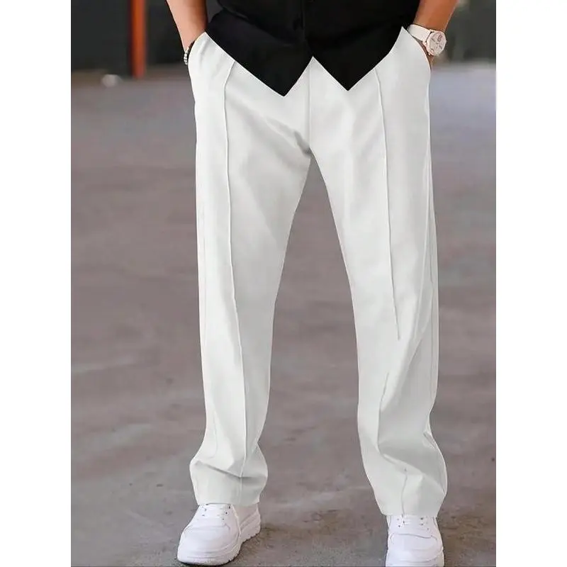 Men's Solid Color Scuba Diving Pants, Casual Fitted Trousers, Loose Comfy for Daily Outdoor Wear, Woven Bottoms for All Seasons, Beige