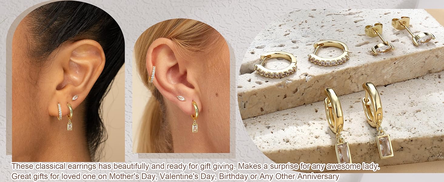 Jstyle Small Gold Hoop Earrings Set for Women, 14k Gold Plated Hoop Studs Earrings for Women, Hypoallergenic Dainty Gold Earrings for Gift