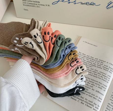 10 pairs of cotton sports socks with smiling face patterns - breathable and lightweight round-top socks, perfect for sports, outdoor activities and daily wear