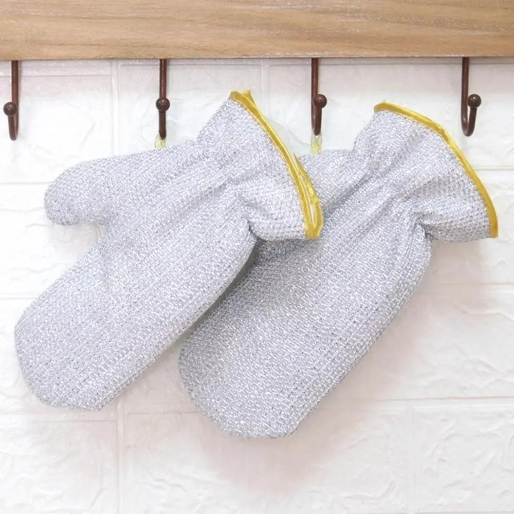 Silver Wire Dishwashing Gloves, 2-Piece Set with Waterproof Lining, Non-Scratch Household Scrubber for Kitchen Care and Daily Chores, Dish Cleaning, Waterproof Liner