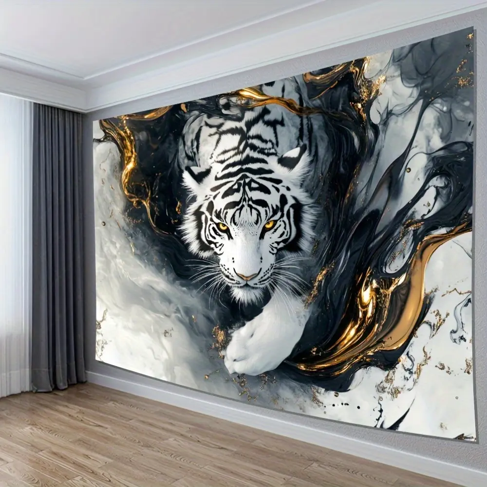 [White Tiger Cloth] A Background Cloth Featuring a White Tiger And Golden Eyes Complementing Each Other, Suitable for Indoor Decoration And Home Decor, Adding a Lively Atmosphere to The Office