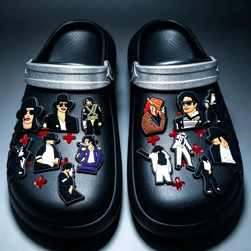 Michael Jackson Theme Hole Shoes Flower Shoe Body Adapter PVC Soft Rubber Shoelace Accessory Shoe Charms DJ Fan Collection Birthday Gift Clog Decorations