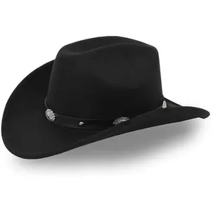 Classic Black Western Felt Roll Up Brim Cowboy and Cowgirl Hat for Women and Men - Decoration with Western Belt Bukle