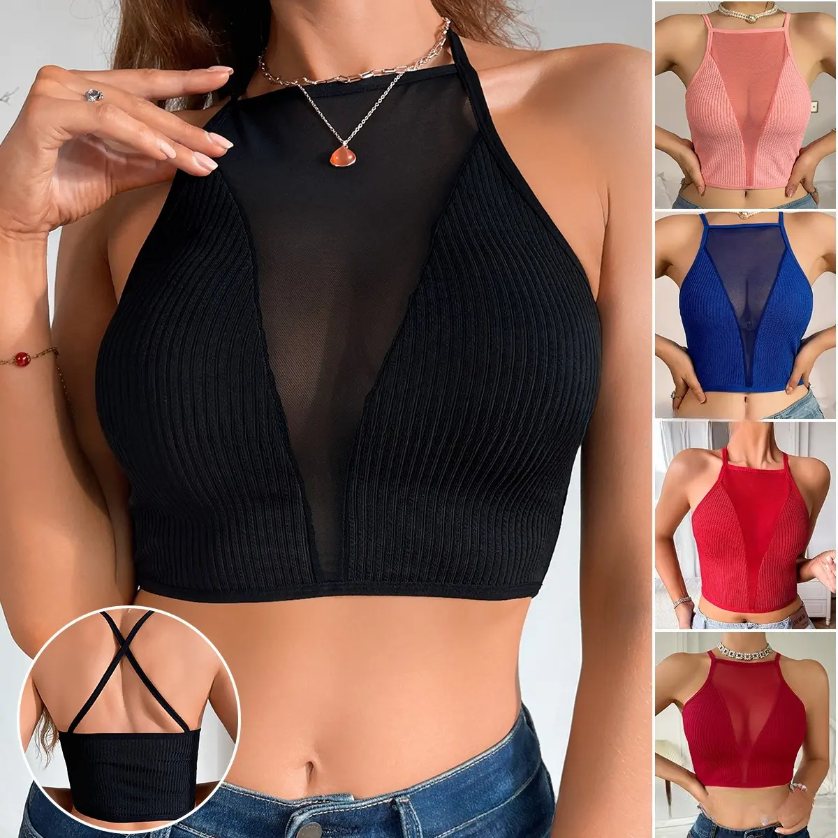 Adjustable Strappy Mesh Bra for Women, Wireless Seamless Lace Bralette with See-Through Sheer Fabric & Cross-Back Straps, Elegant Comfortable Underwear for Yoga, Layering & Everyday Style