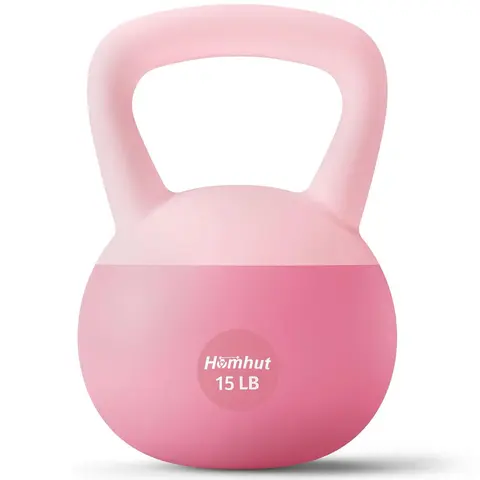 Homhut Soft Sand-Filled Kettlebell - Anti-Slip 2-Hand Grip, Shockproof Bottom, Floor Impact Resistant - Workout Gear, Weight Training Equipment, Core Strength Trainer, Home Gym Equipment (Pink, 10LB/15LB/20LB)