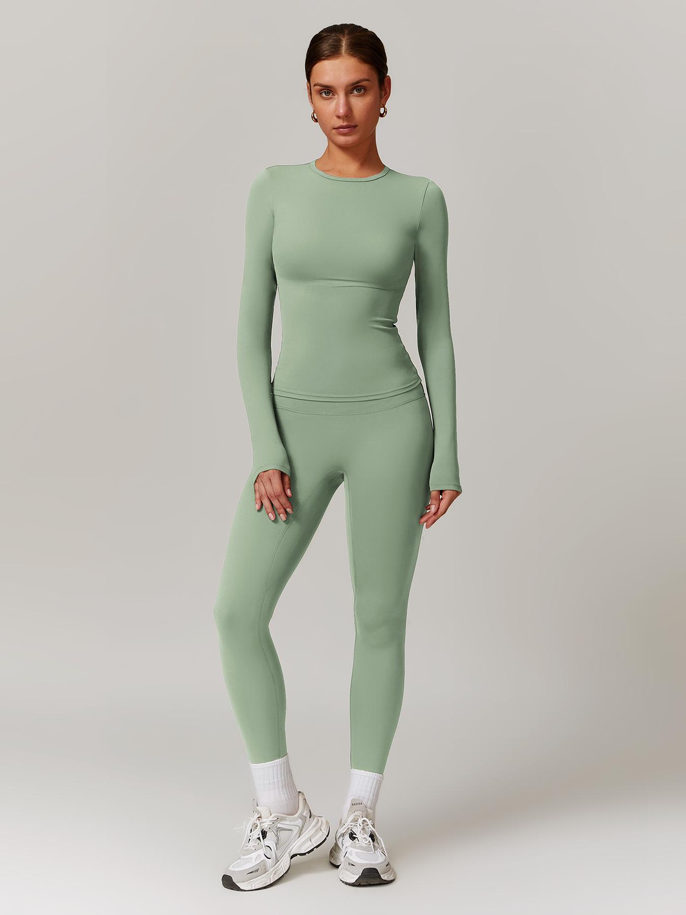 Women's Solid Long Sleeve Skinny Tee & High Waist Leggings Tracksuit Set, Workout Running Clothes, Sporty Breathable Quick Drying Outfits for Gym Workout Running, Ladies Outdoor Yoga Suit for All Seasons, Quick Dry Activewear