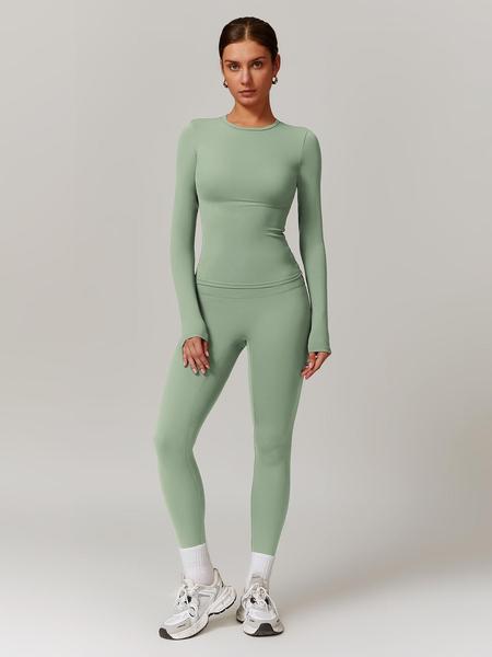 Women's Solid Long Sleeve Skinny Tee & High Waist Leggings Tracksuit Set, Sporty Breathable Quick Drying Outfits for Gym Workout Running, Ladies Outdoor Yoga Suit for All Seasons, Sweatsuit Sets, Quick Dry Activewear