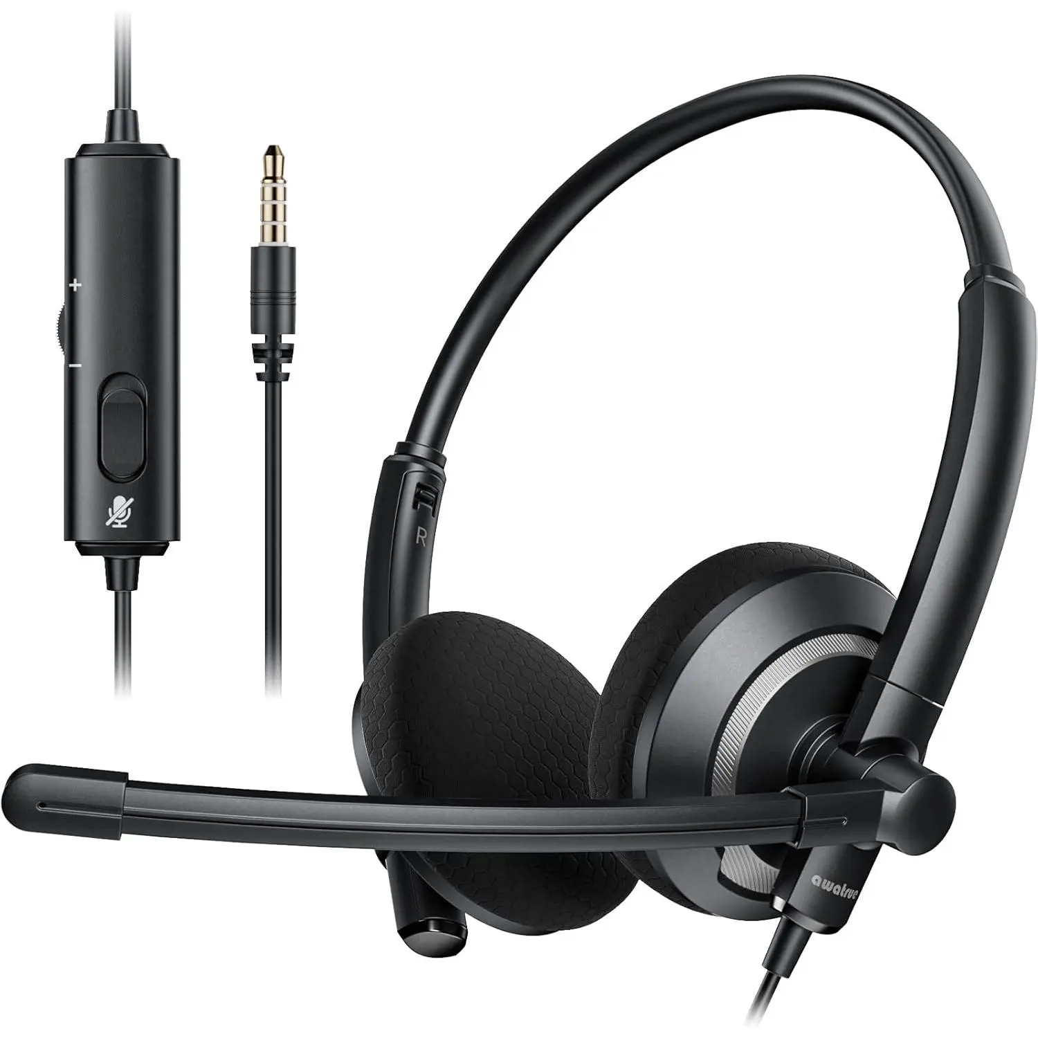 Wired Headset with Microphone for PC Laptop 3.5mm Jack On Ear Headphones with Noise Cancelling Microphone for Boom Skype Webinars, in-line Control,Comfortable