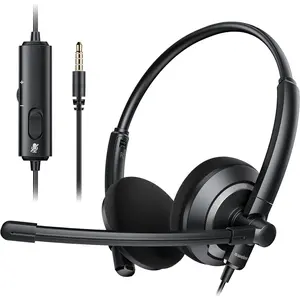 Wired Headset with Microphone for PC Laptop 3.5mm Jack On Ear Headphones with Noise Cancelling Microphone for Boom Skype Webinars, in-line Control,Comfortable