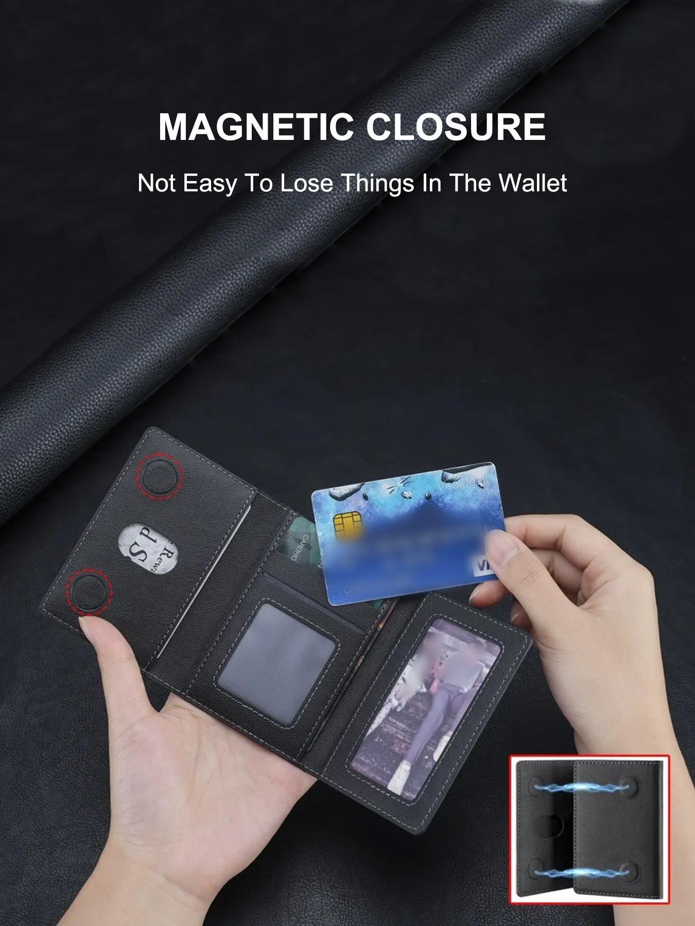 Men's Minimalist Plain Color Textured Card Holder, Casual Trendy Bifold Card Holder, Fashionable Card Case for Daily Use, Leather Card Holder, Credit Card Holder, Magnetically Attached To iphone 16 15 12 13 14 Pro Max Plus