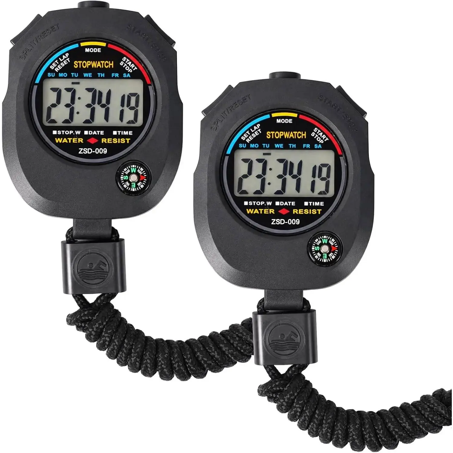 2 Pack Sports Stopwatch Timer, Single Lap Split Digital Stop Watch for Sports Kids Coaches Swimming Running