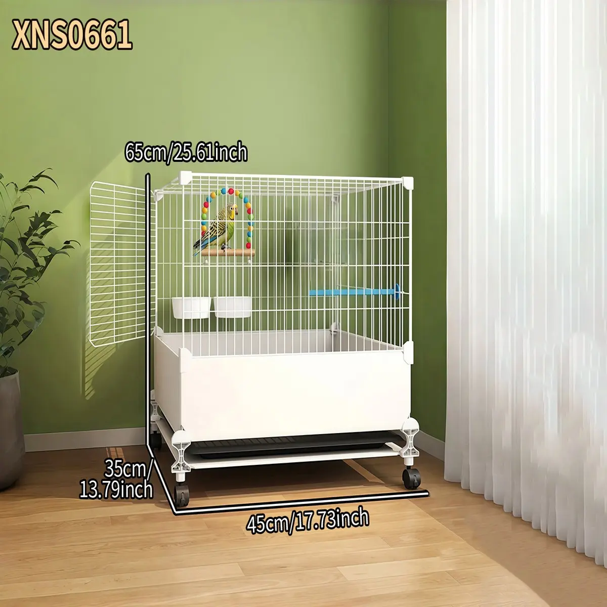 Large Multi-Layer Metal Bird Cage with Wheels and Tray, Detachable Play Perch Stand, Suitable for Budgies and Macaws