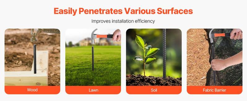 VEVOR Rebar Stakes, 24-Inch, Heavy-Duty 0.47 in Diameter, Straight Galvanized Steel Ground Anchors with Chisel Point End & Rust-Resistant Coating, for Gardening Support, Fence, Camping Tents (20-Pack)