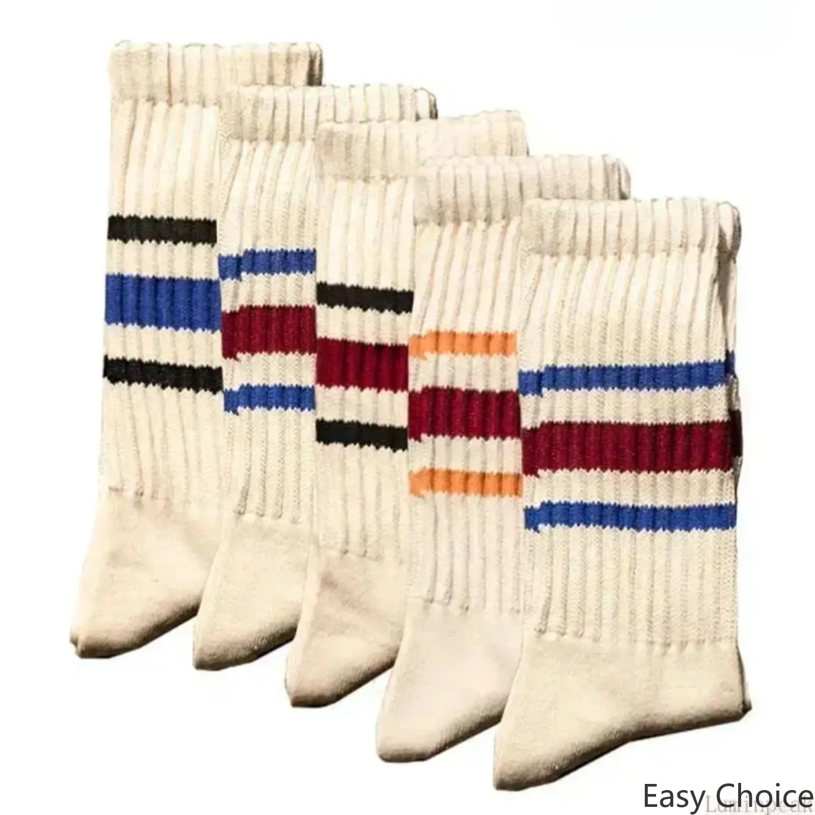 4 Pairs Unisex Slouchy Crew Socks, Breathable 98% Cotton Elastane Blend, Striped And Solid Color Sock Pack Suitable For Sports Activities And Everyday Casual Wear