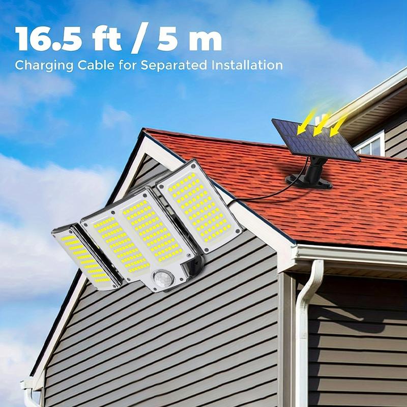 Solar Powered Outdoor Light with Motion-Sensor, 3-Head Solar Floodlight with Remote Control, Outdoor Light for Patio, Garage, Porch, Yard