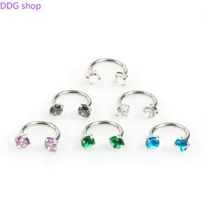 6pcs Value Pack 316L medical-grade titanium steel 18G 1.0mm Horseshoe Nose Hoop Internally Threaded Gems Nose Ring with Free Ball Holder & Guiding Needle
