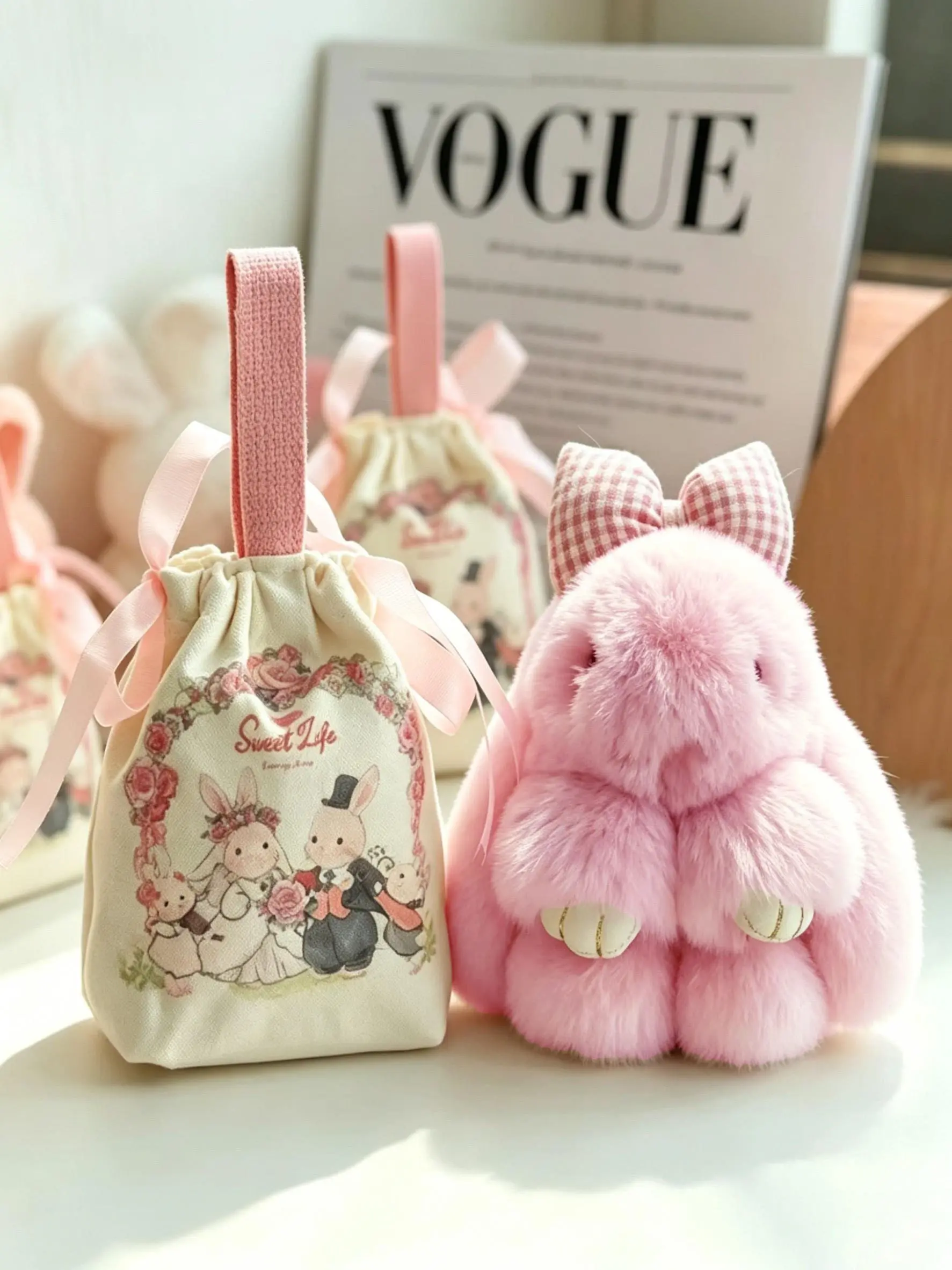 Lop-Eared Rabbit Bag Charm Gift Bag Packaging Multiple Colors Available Floral Drawstring Pouch Charm Gentle & Girly Instagram-Style Accessories For Bags, Keys, And Luggage Gifts For Children, Holiday Gifts, Birthday Gifts
