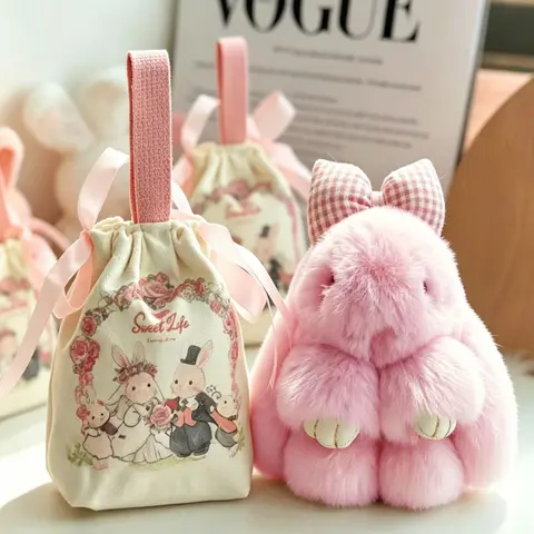 Lop-Eared Rabbit Bag Charm Gift Bag Packaging Multiple Colors Available Floral Drawstring Pouch Charm Gentle & Girly Instagram-Style Cute Bag Charms Accessories For Bags, Keys, And Luggage Gifts For Children, Holiday Gifts, Birthday Gifts