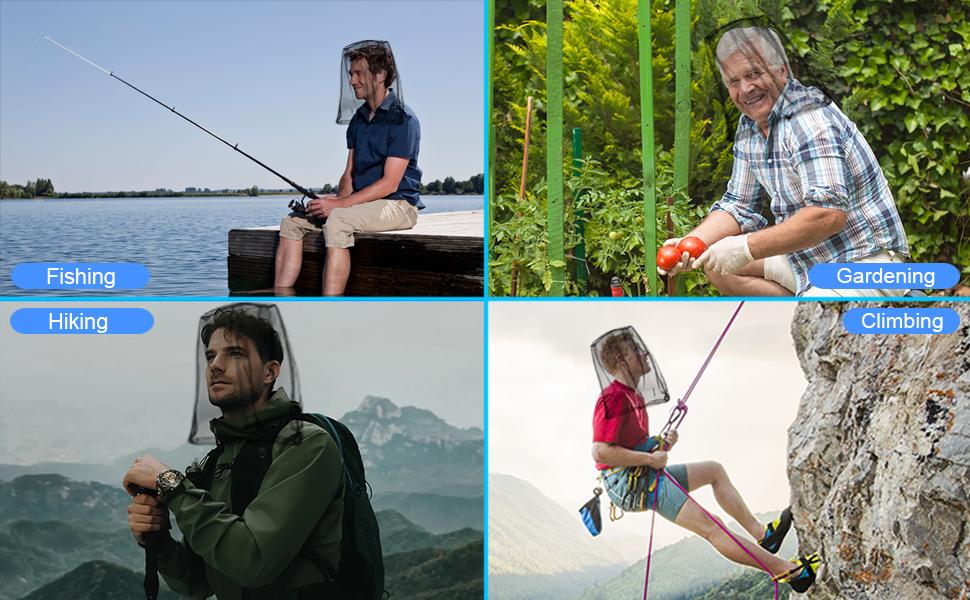 2 Pack Mosquito Head Net Mesh for Insect, Face Neck Fly Netting Hood from Bugs Gnats Noseeums Screen Net for Hiking, Outdoors, Fishing, Gardening, Black